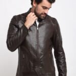Mandarin Collar Leather Jacket