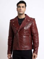 Lapel Collar Water Resistant Leather Biker Jacket