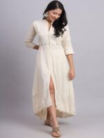 Women Pure Cotton Mandarin Collar Fit and Flare Dress - Image 4