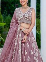 Rama Embroidered Organza Beads & Stones Ready To Wear Lehenga & Choli With Dupatta - Image 2