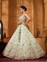 Embroidered Sequinned Semi-Stitched Tissue Lehenga & Blouse With Dupatta - Image 2