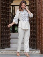 Embroidered Shirt Collar Neck Shirt With Trousers Co-Ords - Image 2