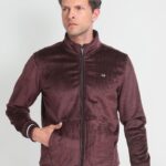 Striped Mock Collar Long Sleeve Zip Detail Bomber Jacket