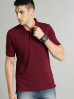 Men Maroon Solid Polo Collar T-shirt