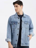 Spread Collar Long Sleeves Regular Fit Denim Jacket - Image 3