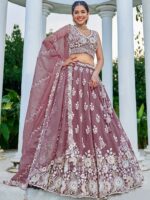 Rama Embroidered Organza Beads & Stones Ready To Wear Lehenga & Choli With Dupatta - Image 3